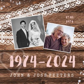 Jubileum uitnodiging hip hout vintage kant met foto's