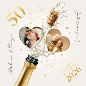 Jubileumfeest champagne uitnodiging hartjes liefde foto