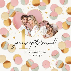 Jubileumfeest uitnodiging 1 jaar getrouwd confetti goud