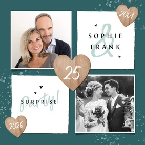 Jubileumfeest uitnodiging 25 jaar foto hartje hout liefde