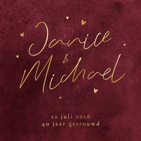 Jubileumfeest uitnodiging 40 jaar getrouwd velvet robijn