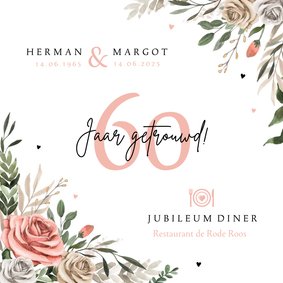 Jubileumfeest uitnodiging vintage bloemen hartjes diner