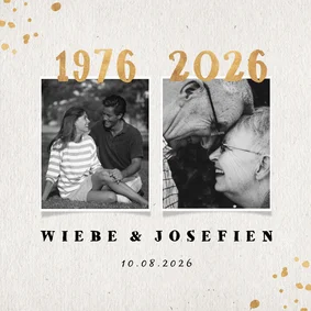 Jubileumkaart 1976 met gouden spetters en foto's