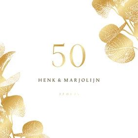 Jubileumkaart 50 eucalyptustak in goud