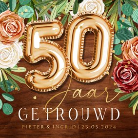 Jubileumkaart 50 jaar getrouwd botanisch ballon