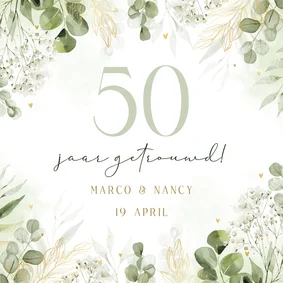 Jubileumkaart 50 jaar met foliedruk en botanische takjes