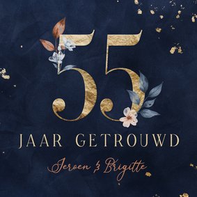 Jubileumkaart 55 jaar goud met aquarel bloemen