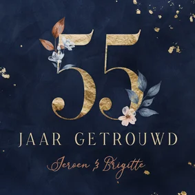 Jubileumkaart 55 jaar goud met aquarel bloemen