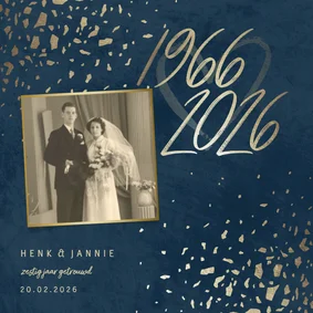 Jubileumkaart 60 foto jaartallen donkerblauw met terrazzo
