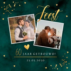 Jubileumkaart donkergroen foto goudlook confetti