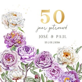 Jubileumkaart dubbele rozen met goudfolie