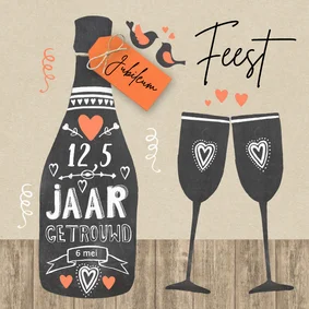 Jubileumkaart fles chalkbord