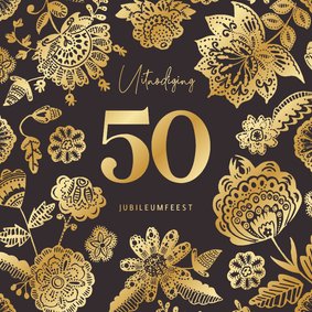 Jubileumkaart goud bloemen chintz