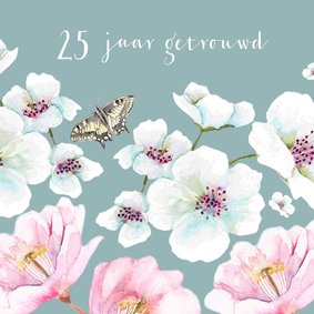 Jubileumkaart Grote witte en roze bloemen