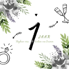 Jubileumkaart huwelijk bloemen stijlvol en hip