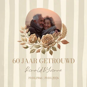 Jubileumkaart klassiek met foto en bloemen