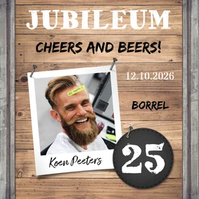 Jubileumkaart medewerker industrieel met foto en hout