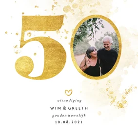 Jubileumkaart met gouden 50 en foto