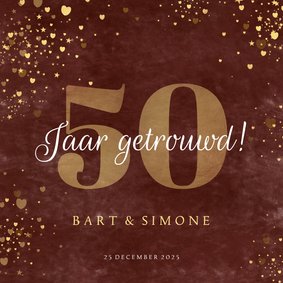 Jubileumkaart stijlvol met hartjes 50 jaar getrouwd