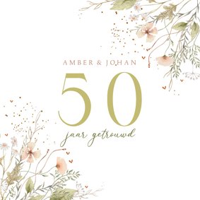 Jubileumkaart veldbloemen met glitterlook