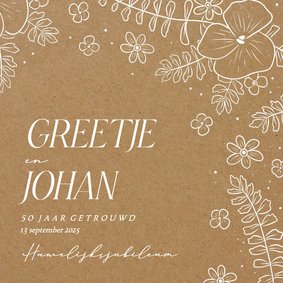 Jubileumkaarten kraftpapier met witte bloemen