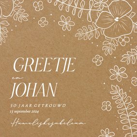 Jubileumkaarten kraftpapier met witte bloemen