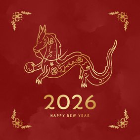 Kaartje voor Chinees nieuwjaar met draak in rood en goud