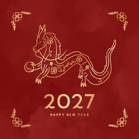 Kaartje voor Chinees nieuwjaar met draak in rood en goud