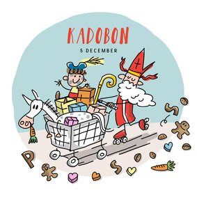 Kadobon 5 december met sint en piet met winkelwagen