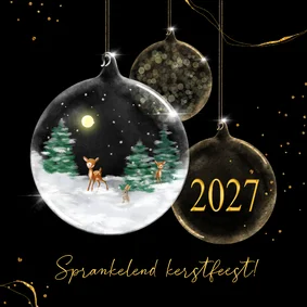 Kerskaart glazen kerstballen met goud