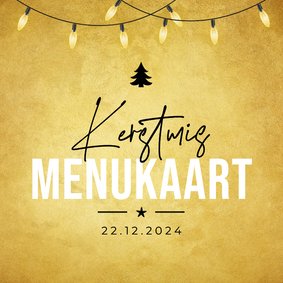 Kerst menukaart lampjes kerstboom goud kerstdiner kerstmis