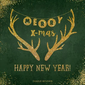 Kerst moderne groene kerstkaart sterren rendier goud glitter