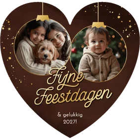 Kerst stijlvol hartvorm foto's in kerstballen goud bruin