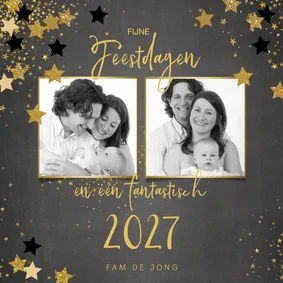Kerst stijlvolle foto kaart krijtbord en sterren 2027