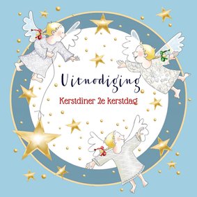 Kerst - uitnodiging kerstdiner blauw