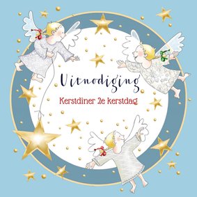 Kerst - uitnodiging kerstdiner blauw