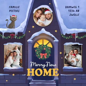 Kerst verhuiskaart fotokaart kersthuisje nieuwe woning
