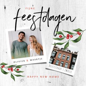 Kerst verhuiskaart houtlook met foto's en kersttakje