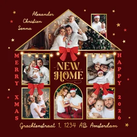 Kerst verhuiskaart nieuw huis fotocollage sterren goud