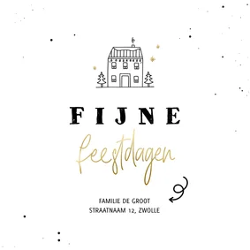 Kerst verhuiskaartje fijne feestdagen lijntekening huisje