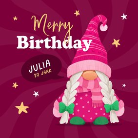 Kerst verjaardagskaart gnome kabouter vrouw