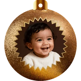 Kerstbal fotokaart glitter baby fotohanger