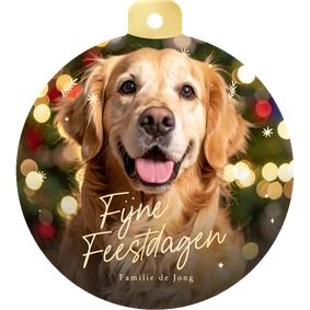 Kerstbal kaart met grote foto van je huisdier en sterren