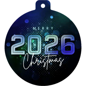 Kerstbal kerstkaart futuristisch 2026 blauw