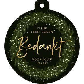 Kerstbal kerstkaart zakelijk krans lichtjes goud bedankt