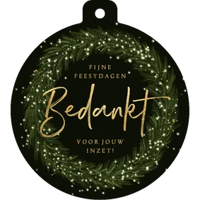 Kerstbal kerstkaart zakelijk krans lichtjes goud bedankt