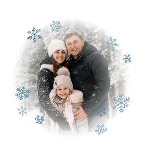 Kerstbal kerstkaarten met grote foto en sneeuwvlokken