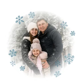 Kerstbal kerstkaarten met grote foto en sneeuwvlokken