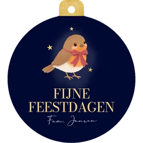 Kerstbal kerstkaartje donkerblauw met roodborstje