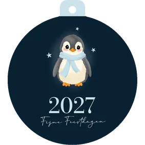 Kerstbal kerstkaartje met schattige pinguin donkerblauw